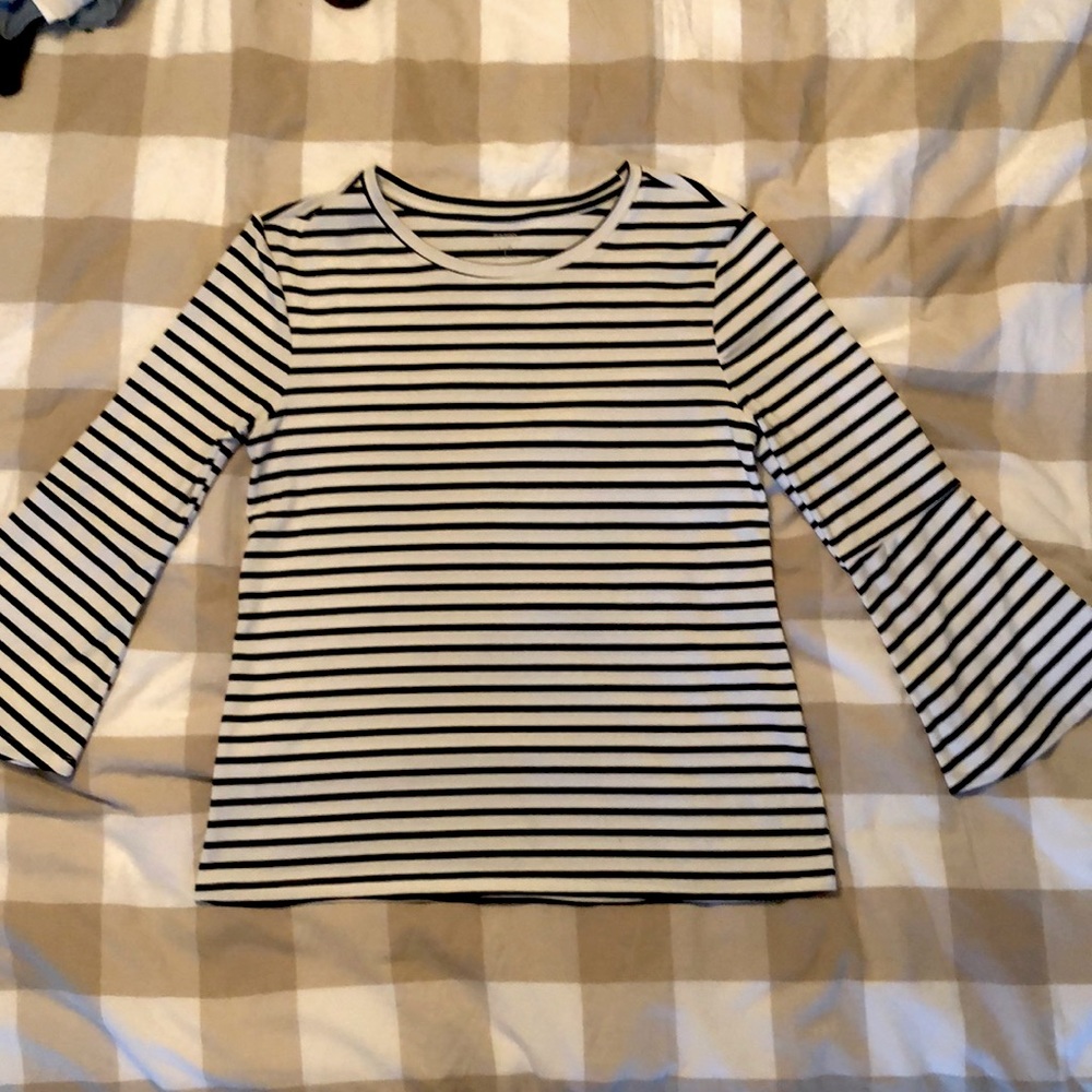 Black & white stripe bell sleeve top-